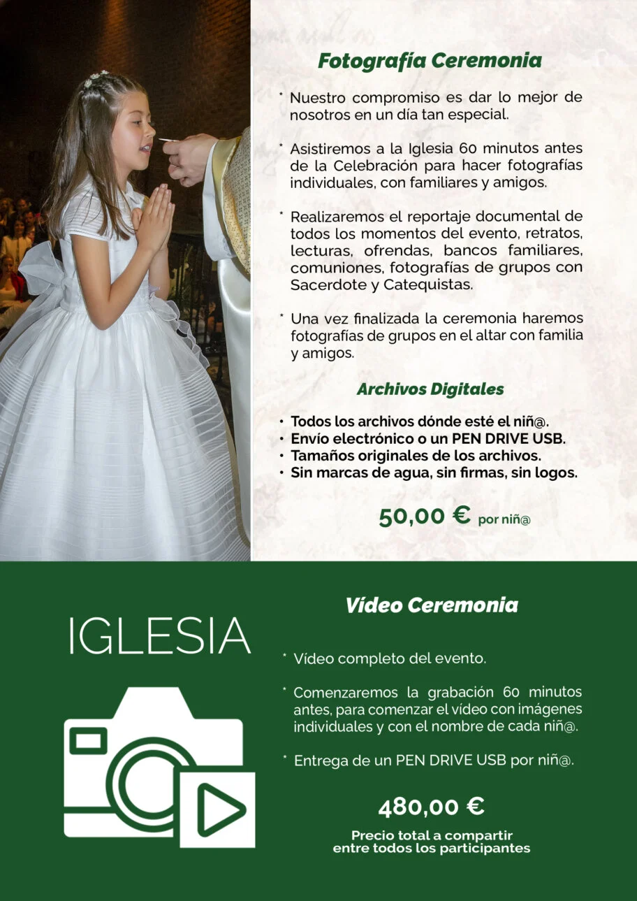 Reportaje fotógrafo en Iglesia primera comunión